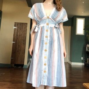 Stripe Linen Midi Dress